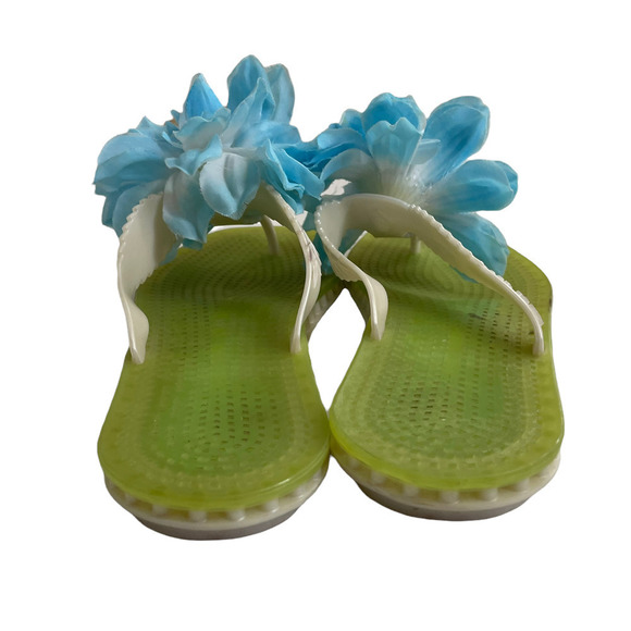 KATE SPADE BELLA JELLY FLIP FLOPS LIME GREEN W/BLUE FLOWERS - Picture 5 of 7